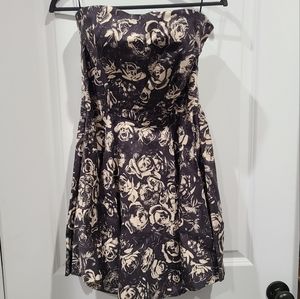 Black and white rose print strapless dress